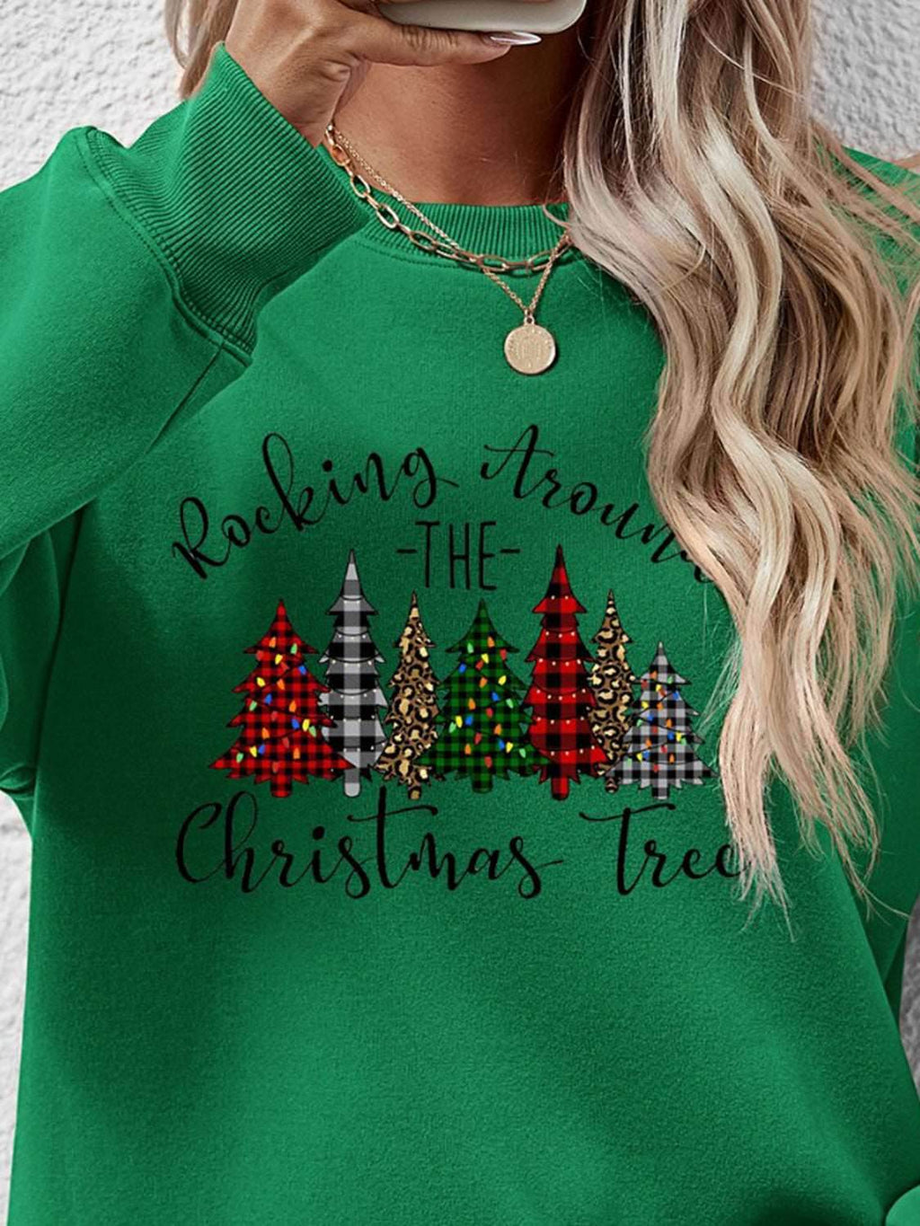 Christmas Tree Graphic Round Neck Sweatshirt - Delanoir