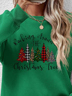 Christmas Tree Graphic Round Neck Sweatshirt - Delanoir