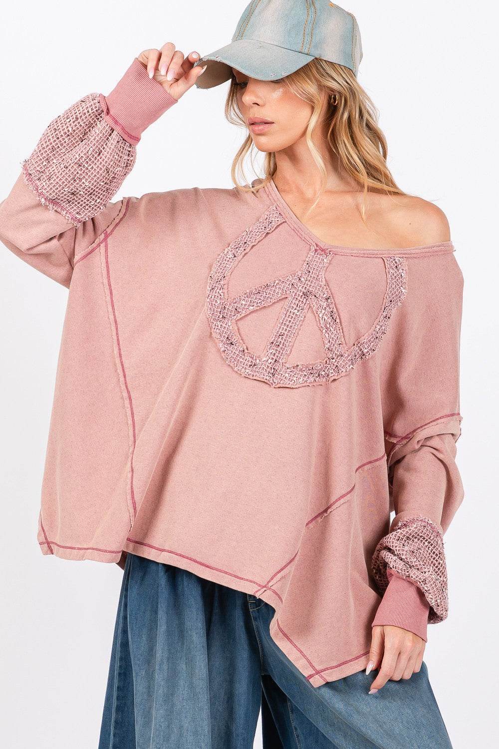 SAGE + FIG Peace Sign Mineral Wash Terry Top - Delanoir