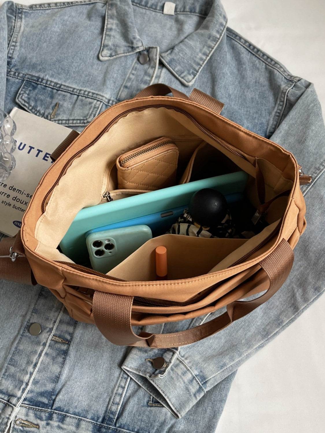 Nylon Solid Color Tote Bag - Delanoir