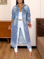 Long Sleeve Raw Hem Denim Jacket - Delanoir