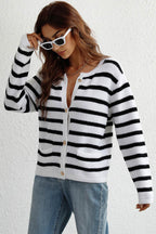 Striped Button Down Long Sleeve Cardigan - Delanoir