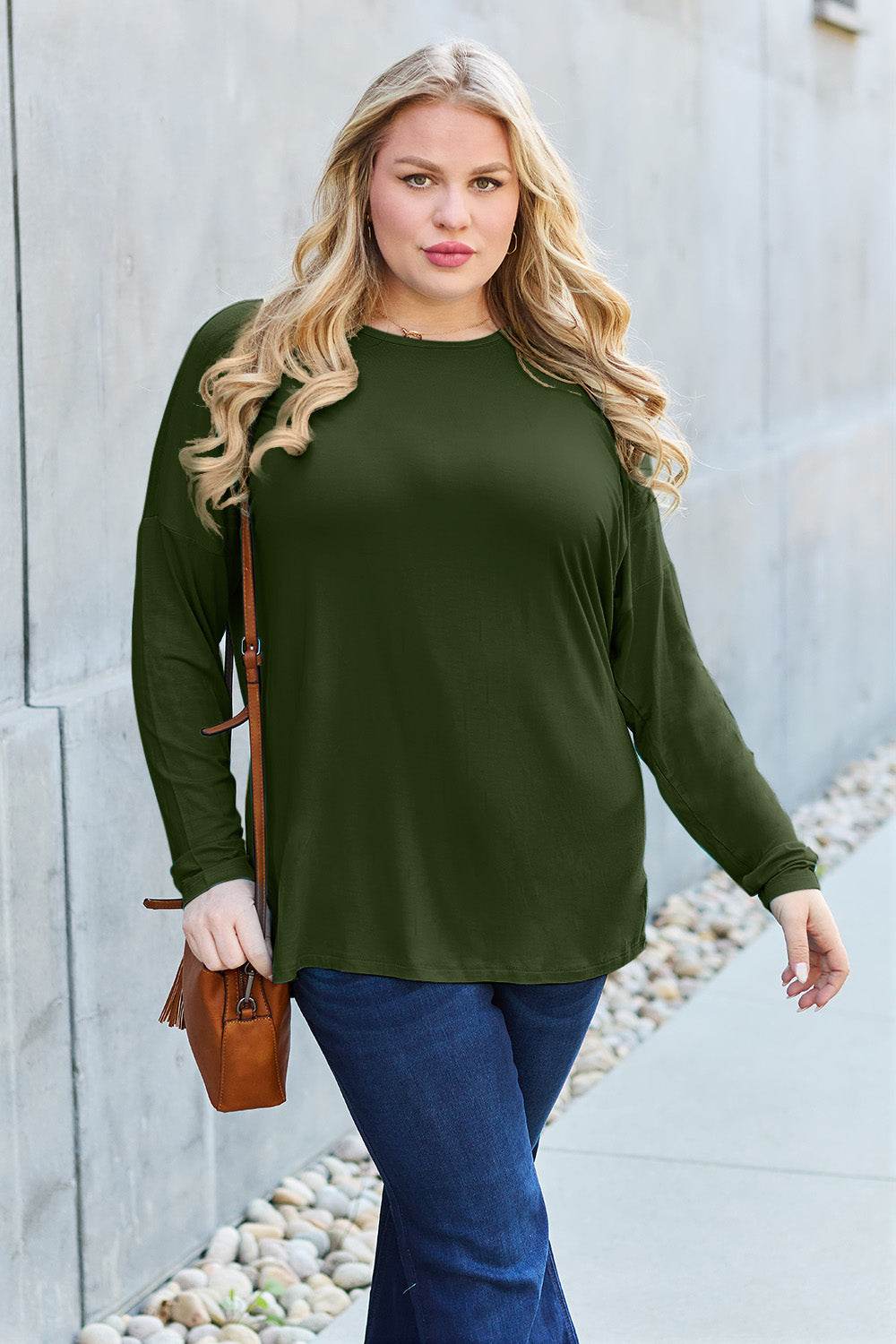 Basic Bae Full Size Round Neck Dropped Shoulder T-Shirt - Delanoir