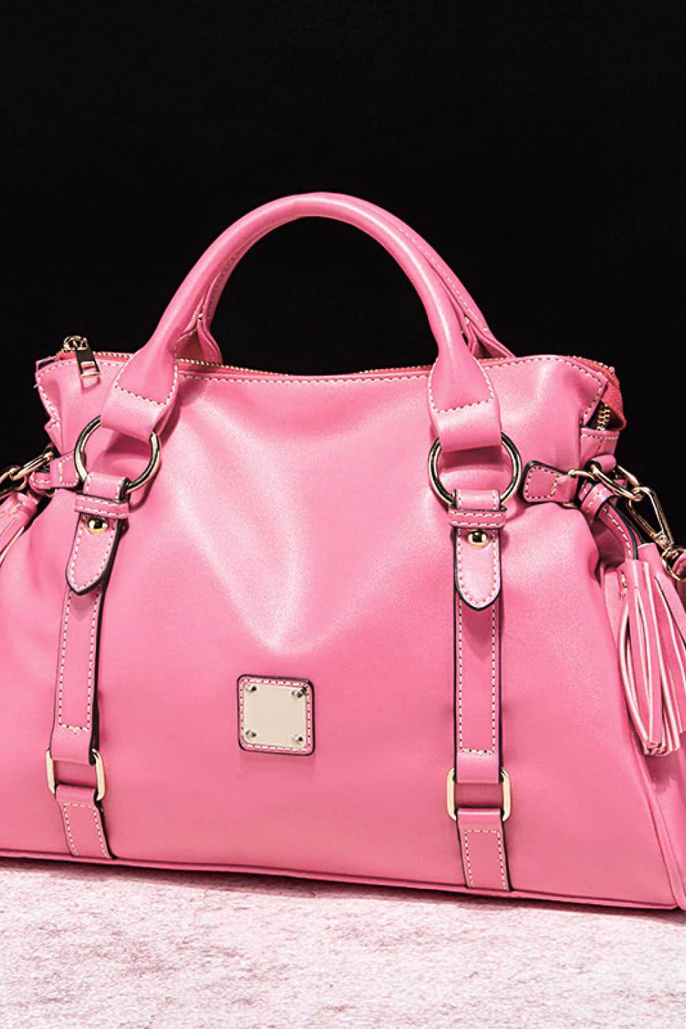 PU Leather Handbag with Tassels - Delanoir