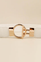 Circle Shape Buckle Zinc Alloy Buckle PU Leather Belt - Delanoir