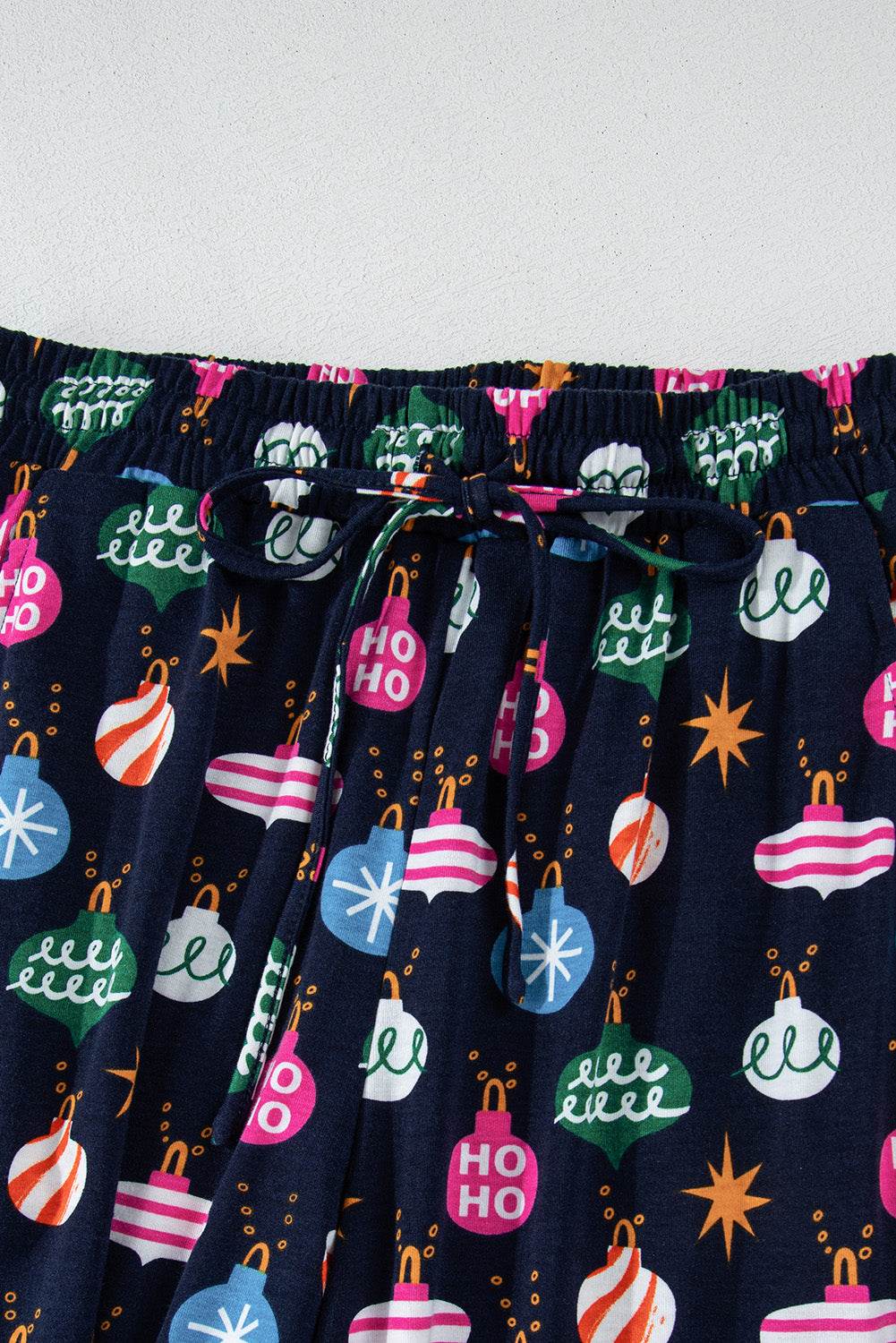 Christmas Lights Print Collared Neck Top and Pants Set - Delanoir