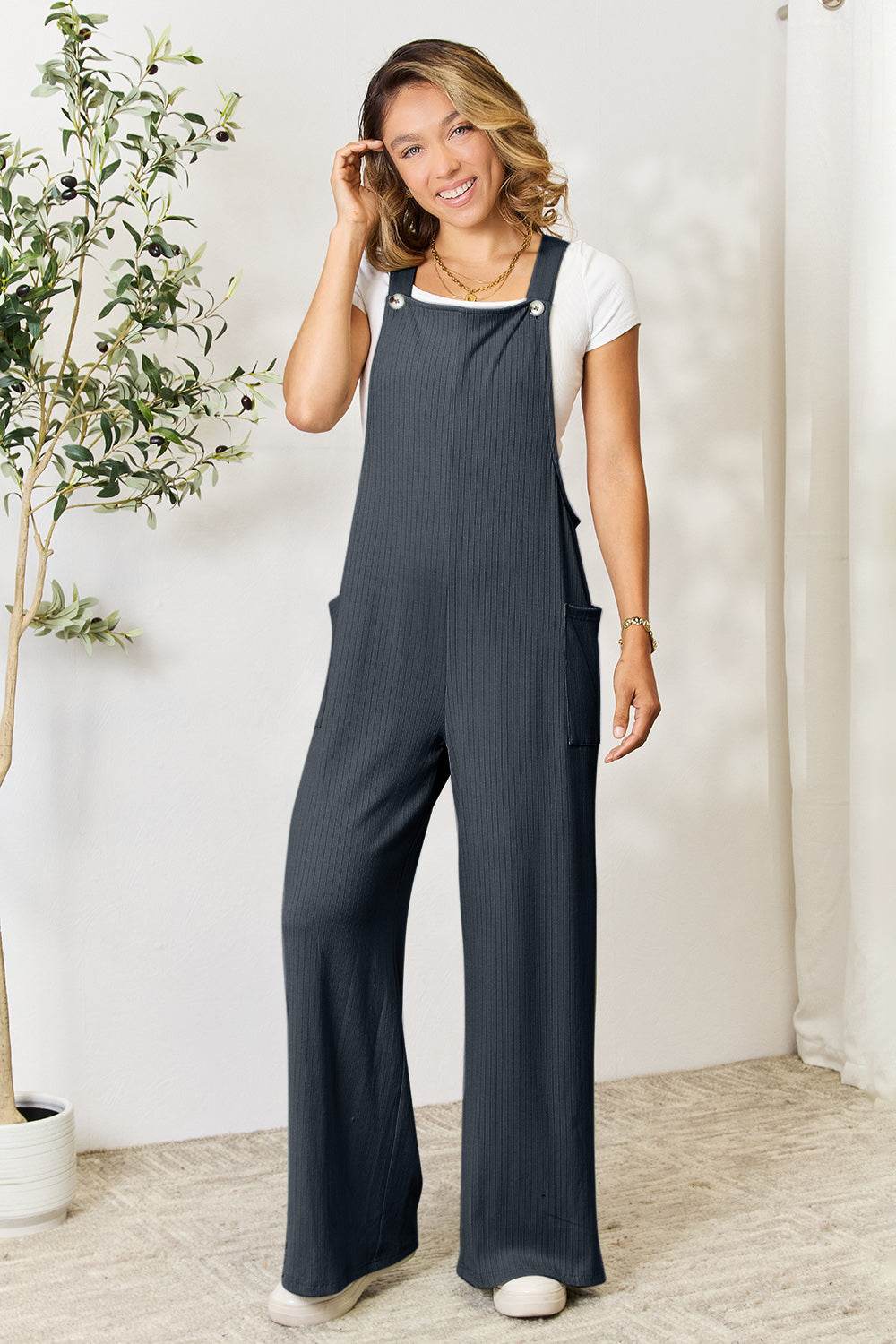 Double Take Full Size Wide Strap Overall with Pockets - Delanoir