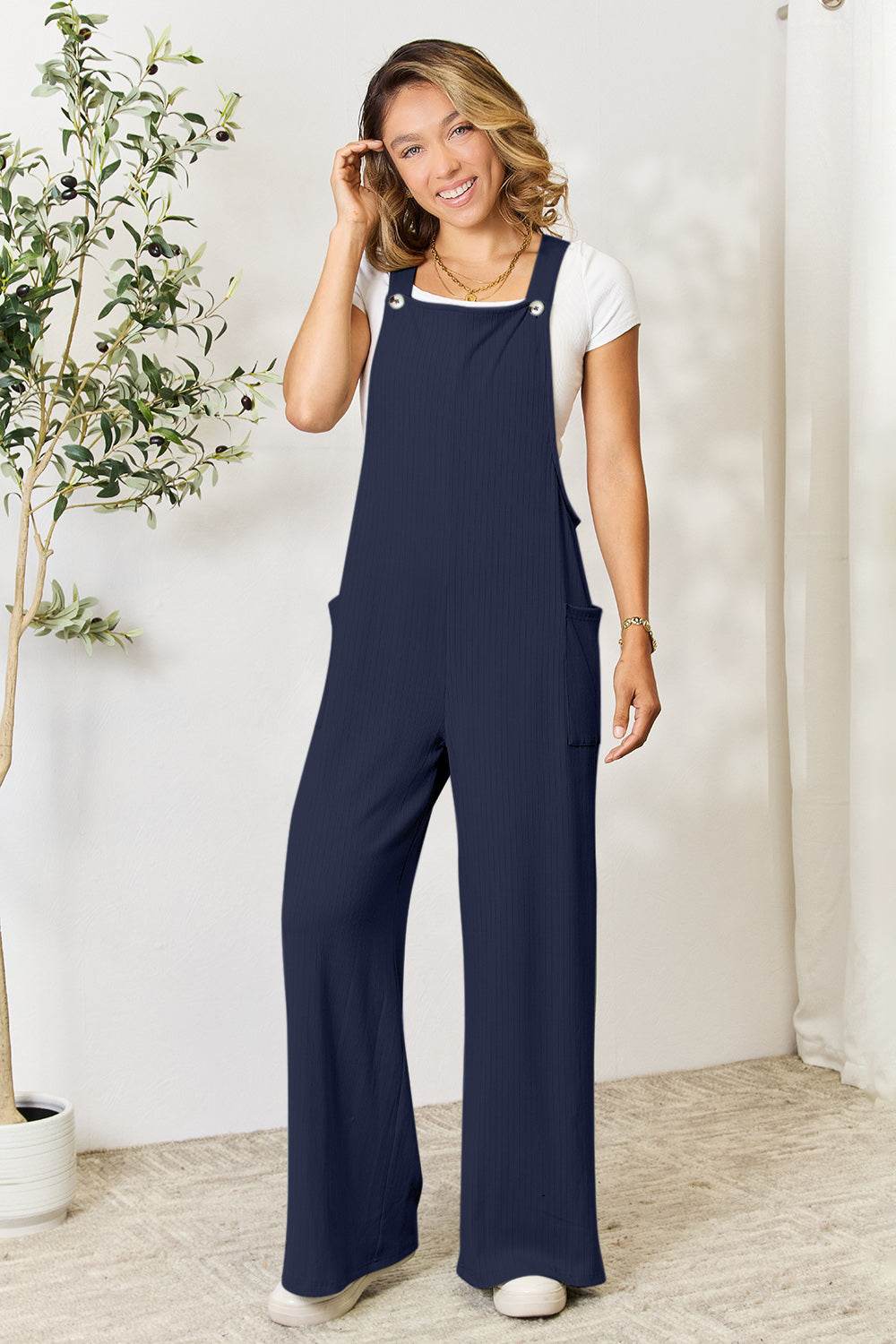 Double Take Full Size Wide Strap Overall with Pockets - Delanoir