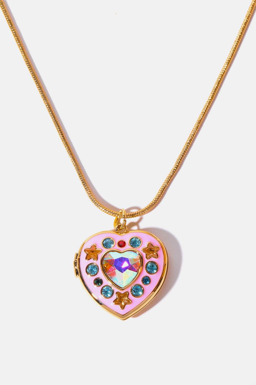 Rhinestone Decor Heart Box Pendant Necklace - Delanoir