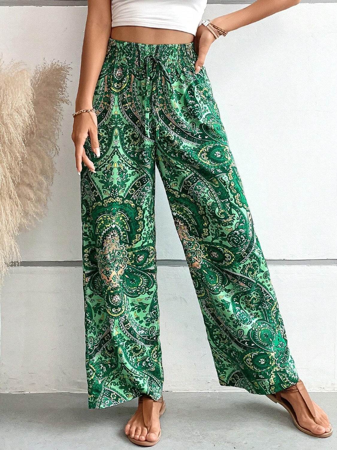 Printed Wide Leg Pants - Delanoir
