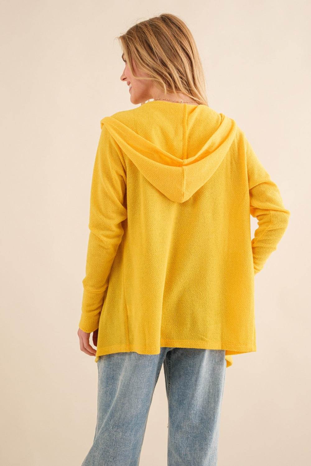 And The Why Full Size Thermal Hooded Open Front Cardigan with Pockets - Delanoir