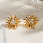 Stainless Steel Inlaid Rhinestone Sun Shape Stud Earrings - Delanoir