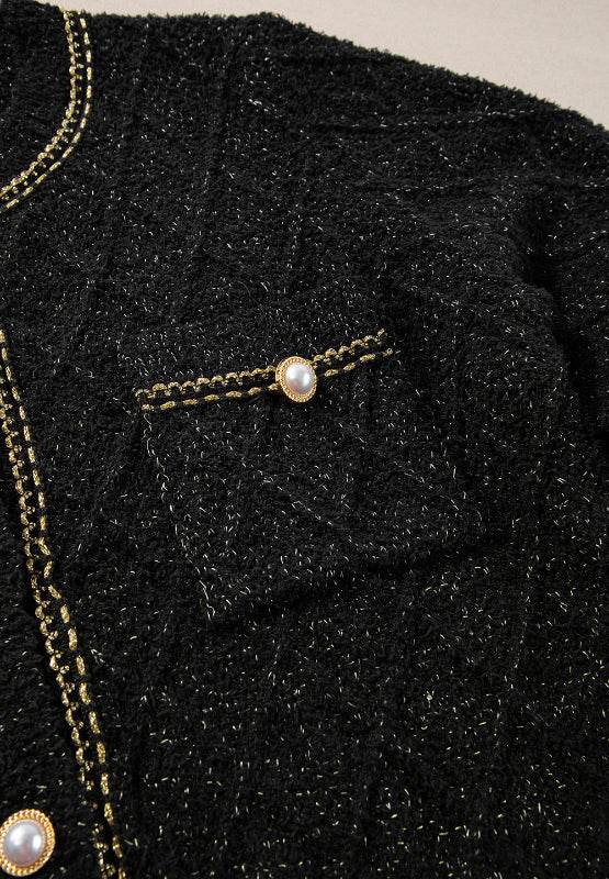 Round Neck Button Up Long Sleeve Cardigan - Delanoir