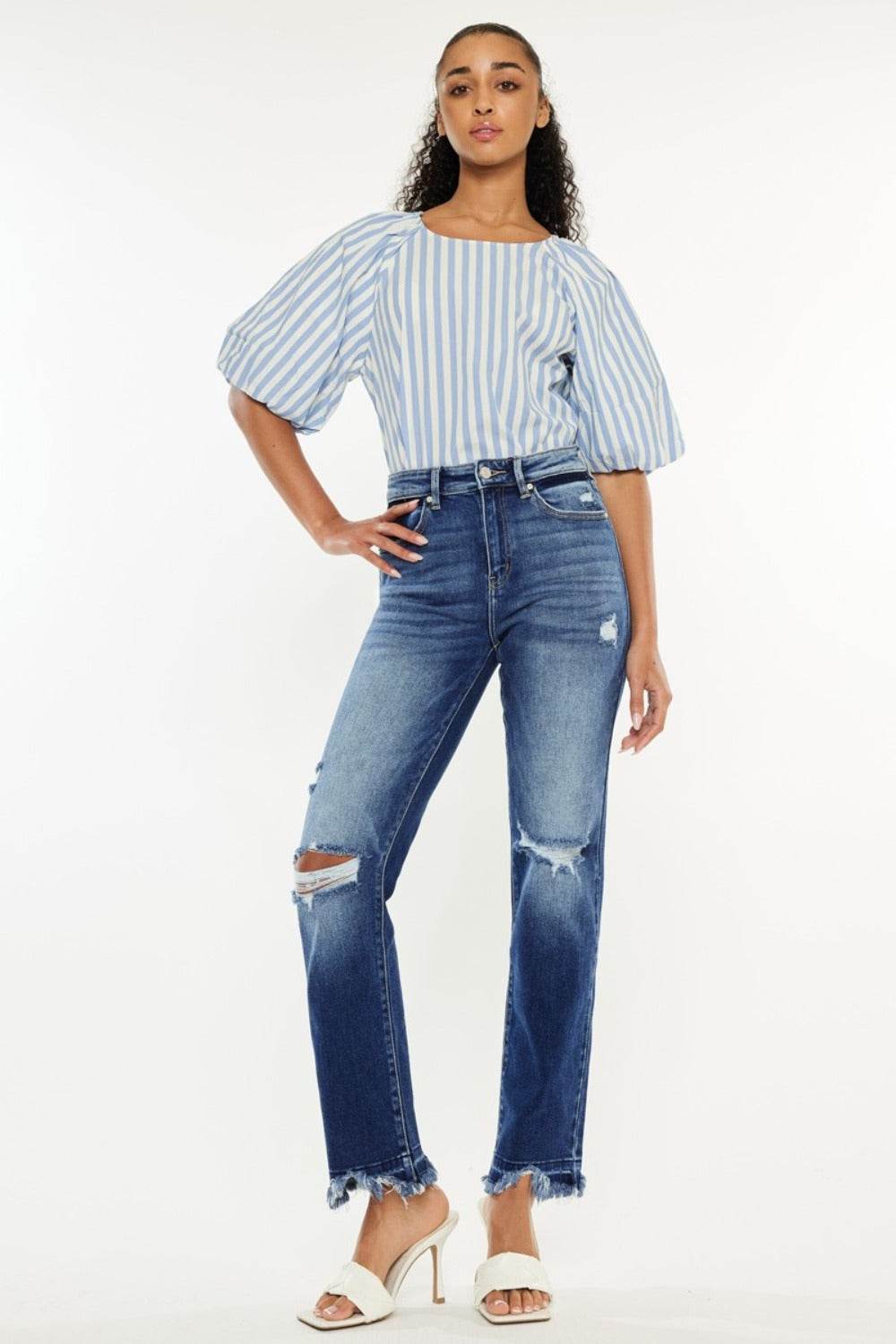 Kancan High Rise Distressed Slim Straight Jeans - Delanoir