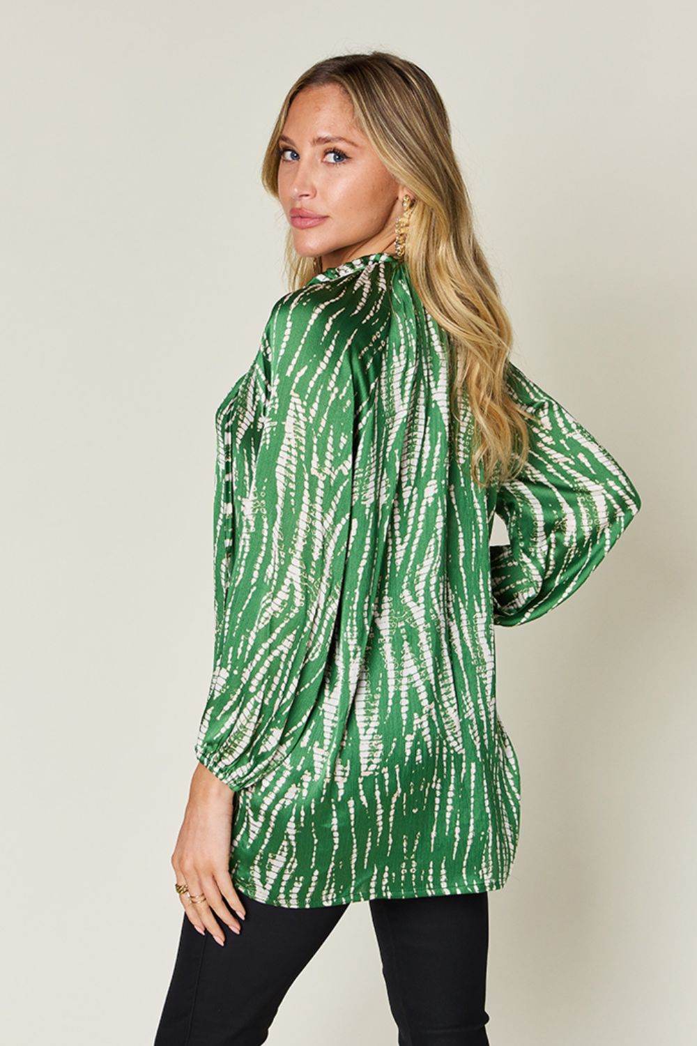 Double Take Full Size Printed Button Up Long Sleeve Shirt - Delanoir