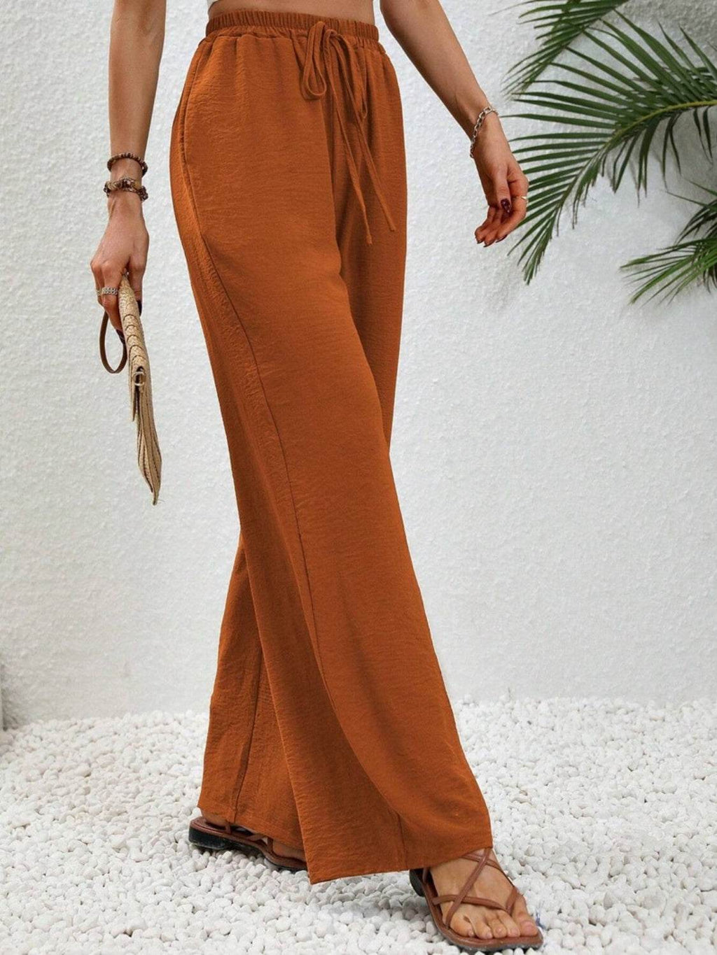 Wide Leg Drawstring Pants - Delanoir
