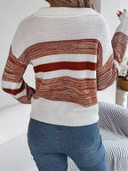 Striped Collared Neck Long Sleeve Sweater - Delanoir