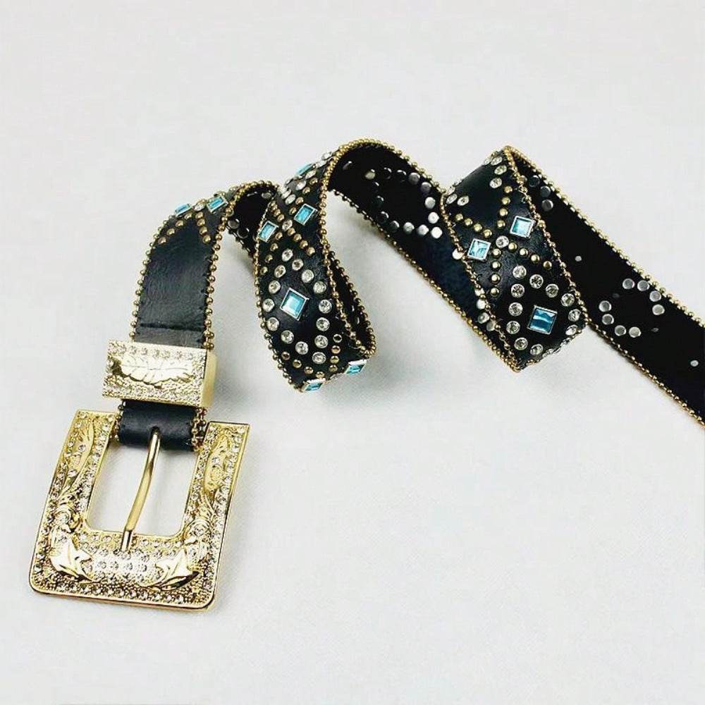 Rhinestone PU Leather Belt - Delanoir
