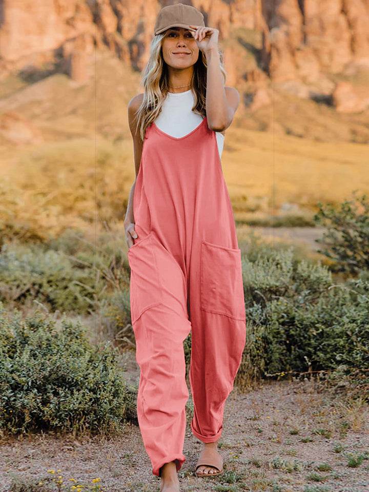 Double Take Full Size Sleeveless V-Neck Pocketed Jumpsuit - Delanoir