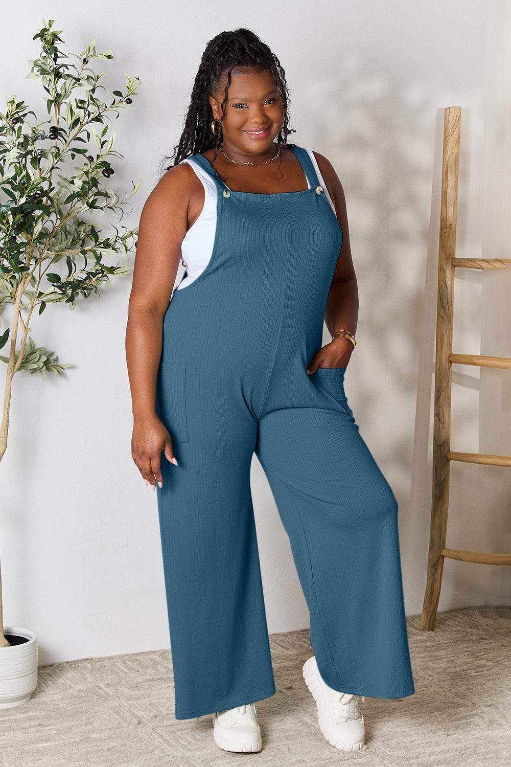 Double Take Full Size Wide Strap Overall with Pockets - Delanoir