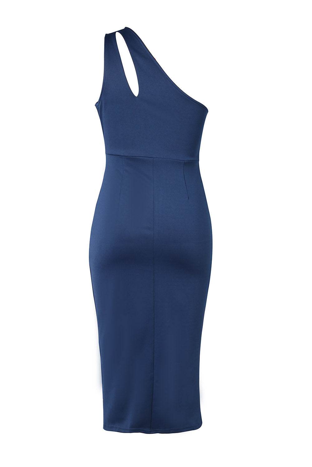Ruched Cutout Single Shoulder Dress - Delanoir
