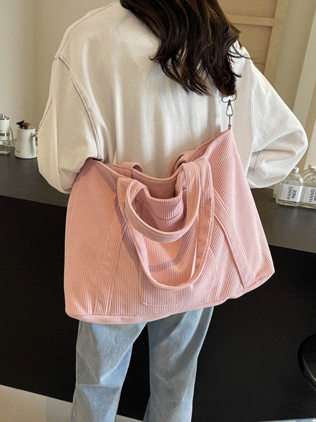 Corduroy Solid Large Tote Bag - Delanoir