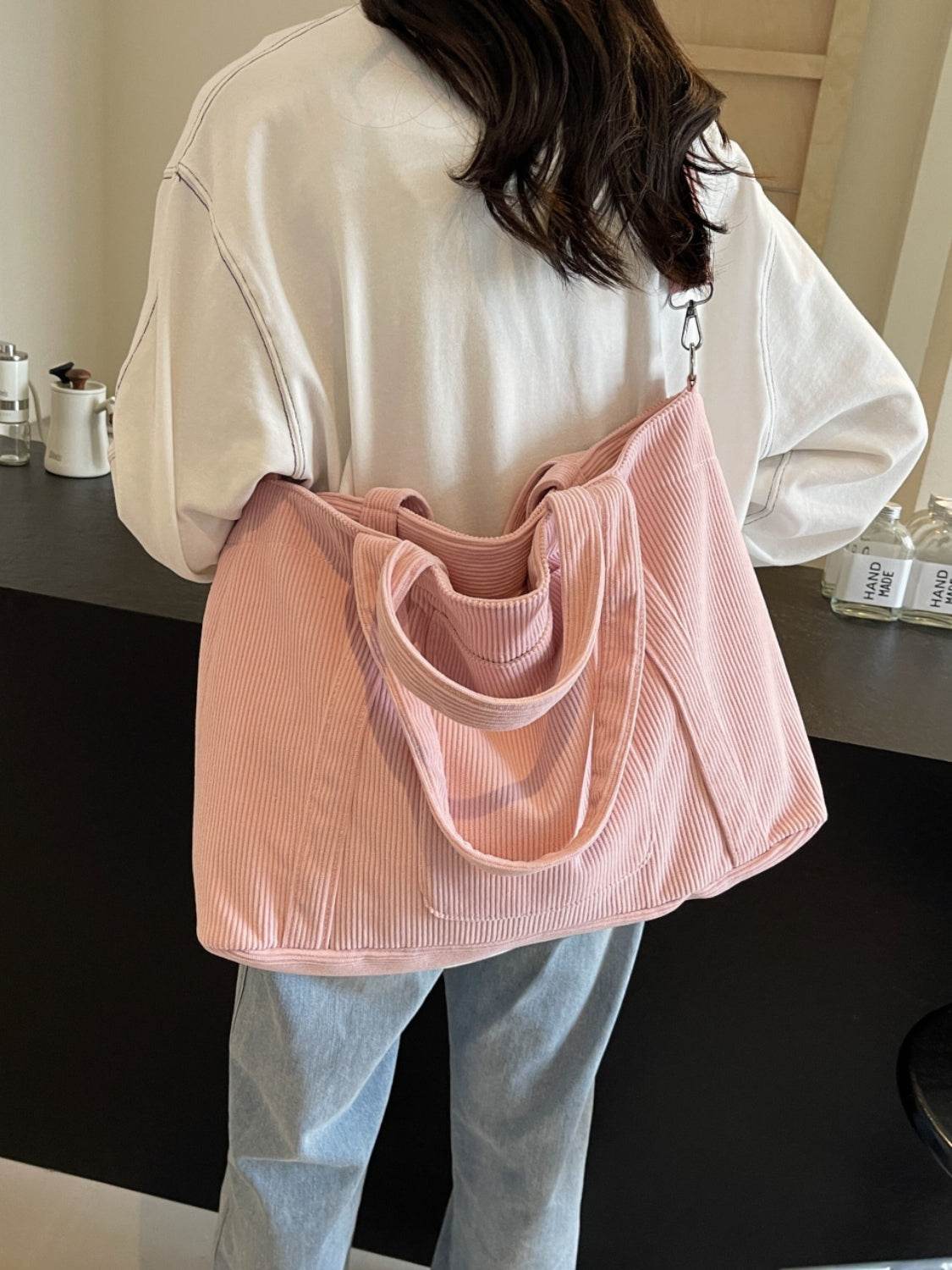 Corduroy Solid Large Tote Bag - Delanoir