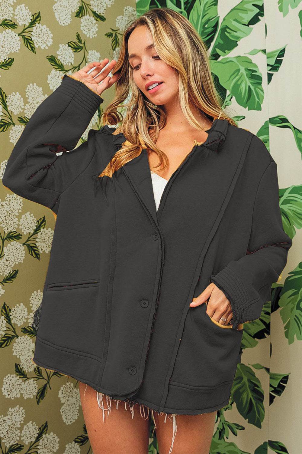 BiBi Single-Breasted Washed Fleece Jacket - Delanoir