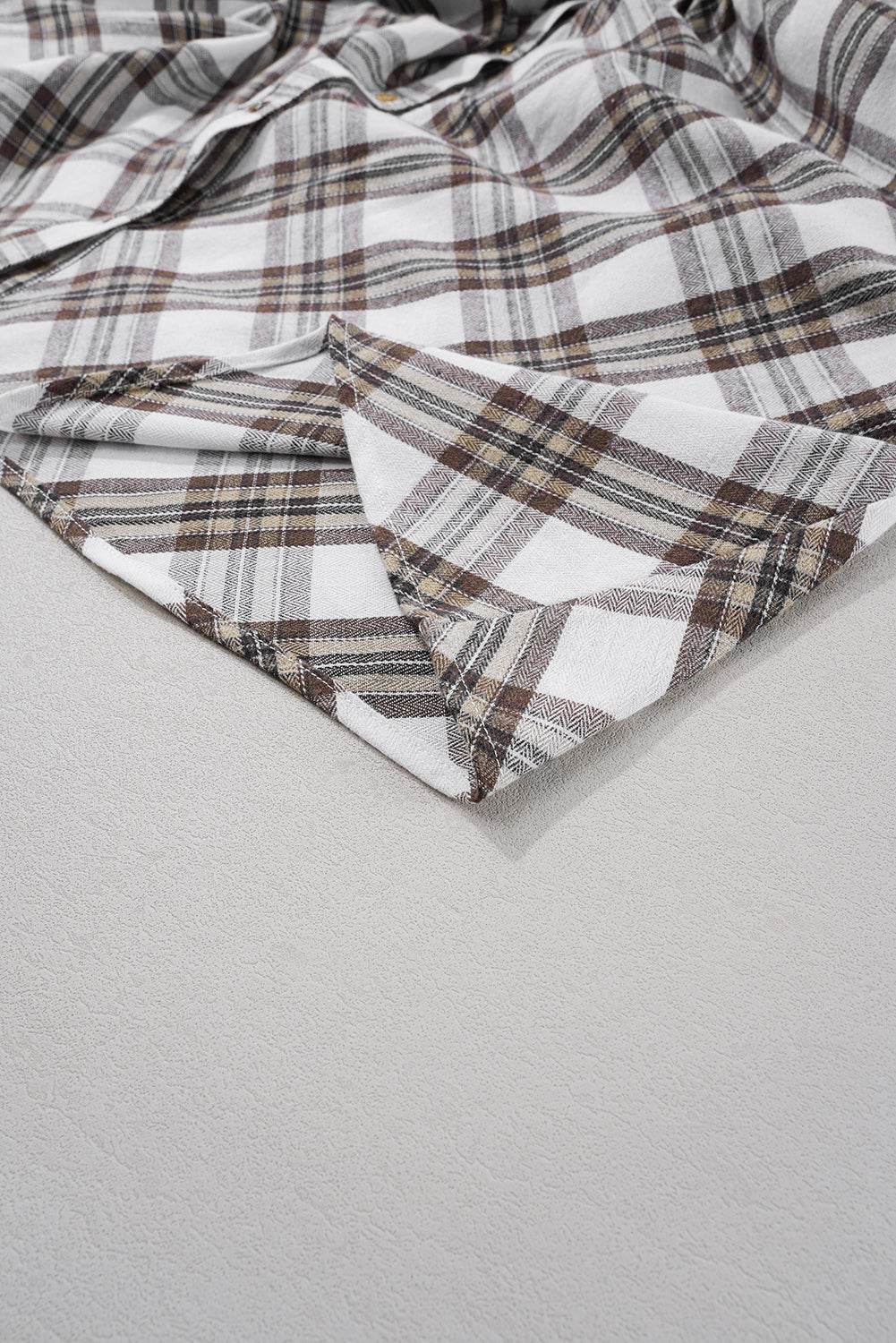 Full Size Plaid Collared Neck Balloon Sleeve Mini Shirt Dress - Delanoir