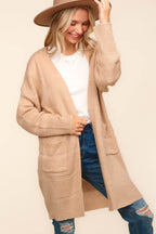 Haptics Stripe Textured Open Front Cardigan with Pockets - Delanoir