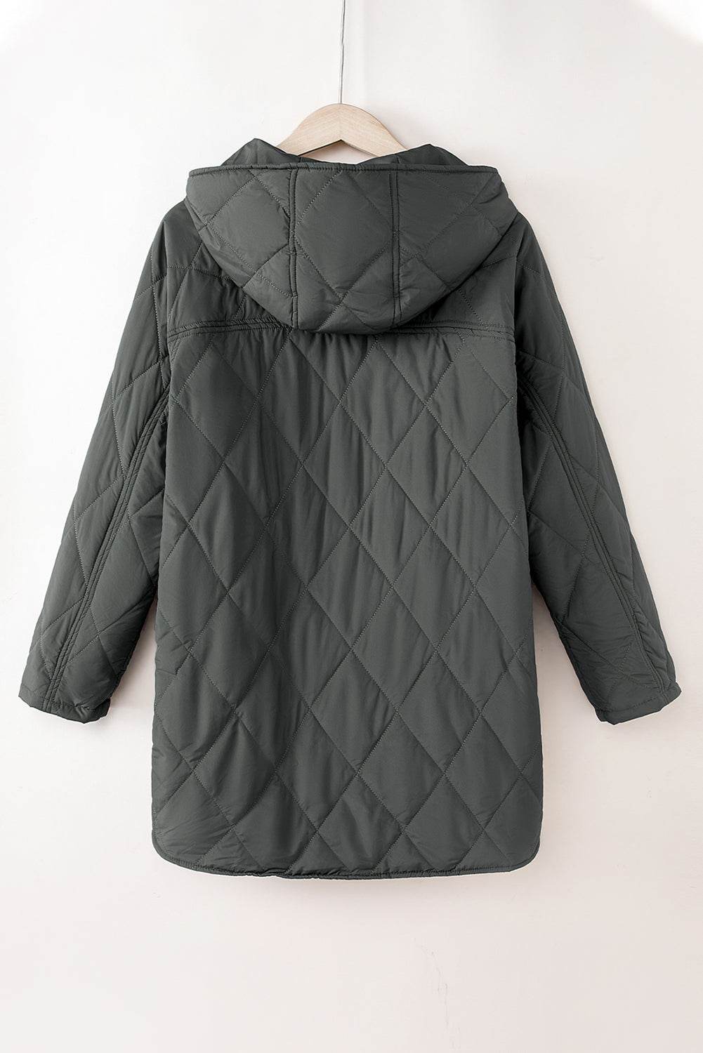 Snap Down Long Sleeve Quilted Winter Coat - Delanoir