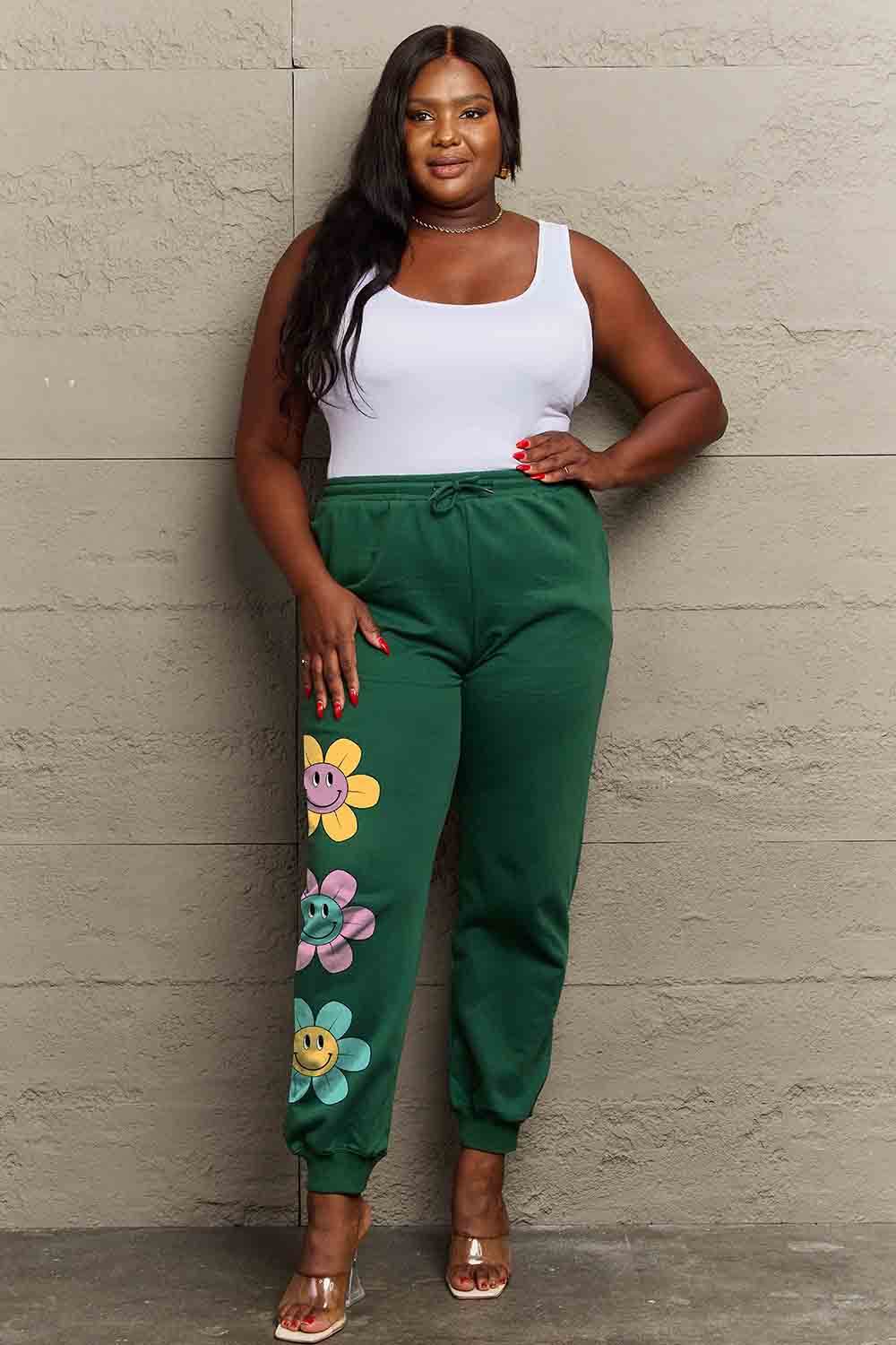 Simply Love Simply Love Full Size Drawstring Flower Graphic Long Sweatpants - Delanoir